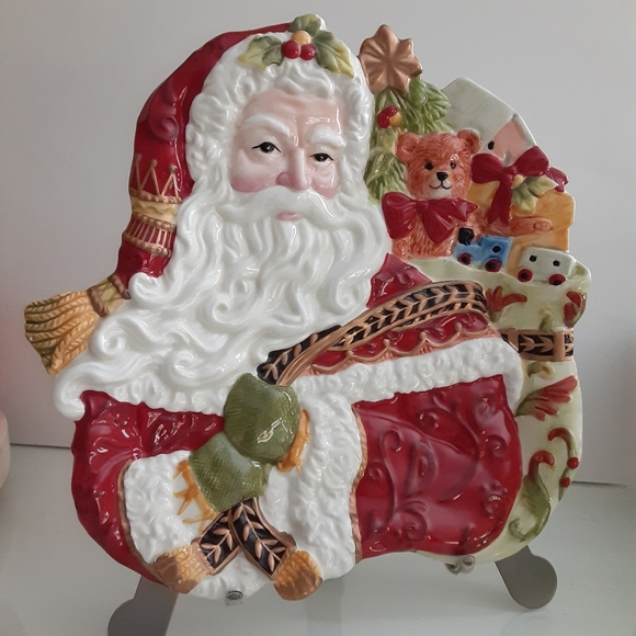 Fitz & Floyd DAMASK HOLIDAY Christmas Santa Serving Decorative Canape Plate - Picture 6 of 13